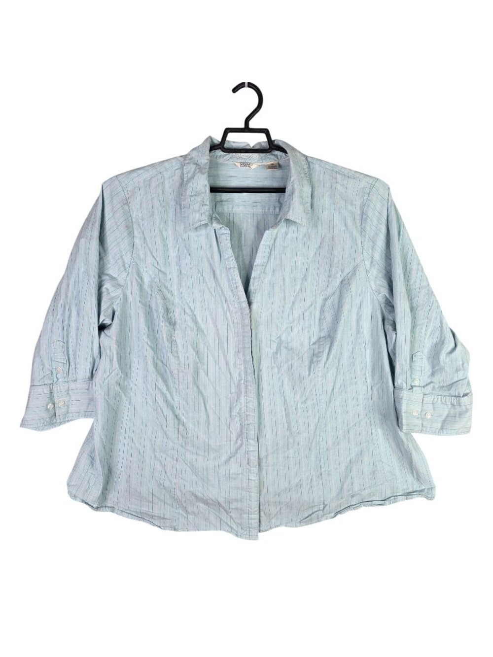 Womens Lee Riders Blue Striped Button Up Shirt 3/4 Sleeves Cotton Blend Size 4X